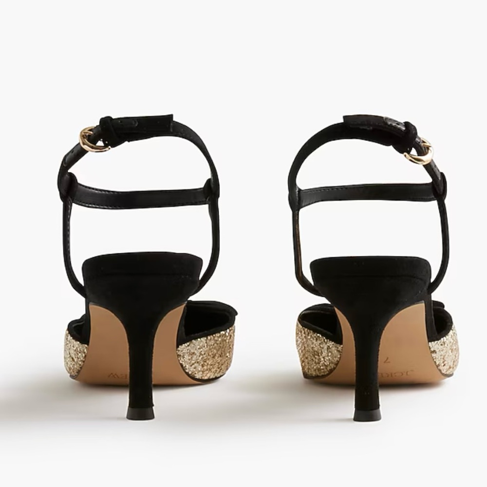 J. Crew Glittery Gold and Black Women's Kitten Heels NWT - Picture 4 of 10